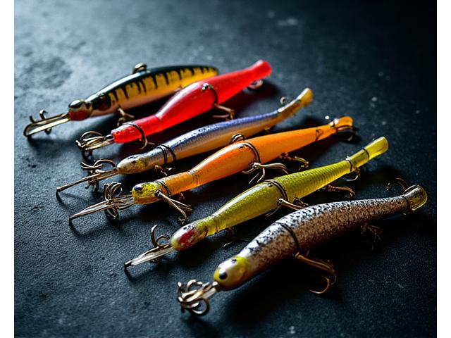 Assortment of handmade, colorful artisanal fishing lures